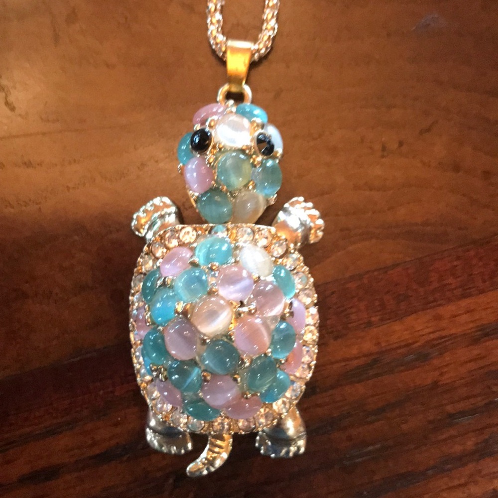 Blue and Gold Turtle Necklace